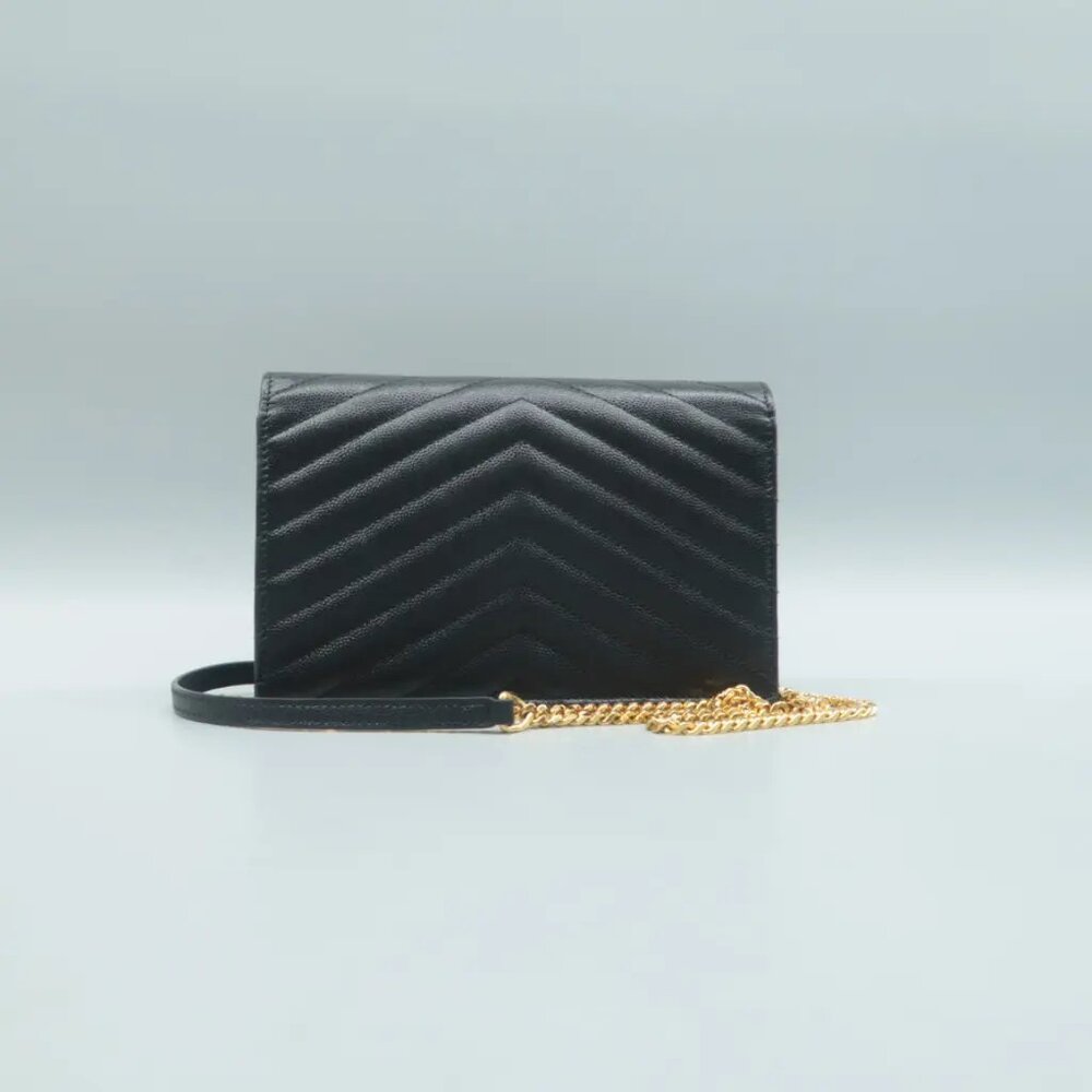 Authentic Saint Laurent Matelasse Black Wallet On Chain Leather Shoulder Bag - Picture 2 of 12
